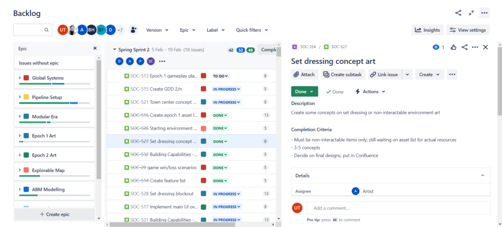 Backlog with custom fields